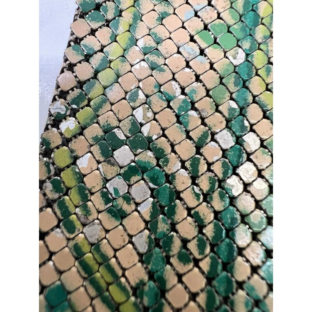 Antique Art Deco 1920's Whiting & Davis Enameled Mesh Flapper Purse Green Gold